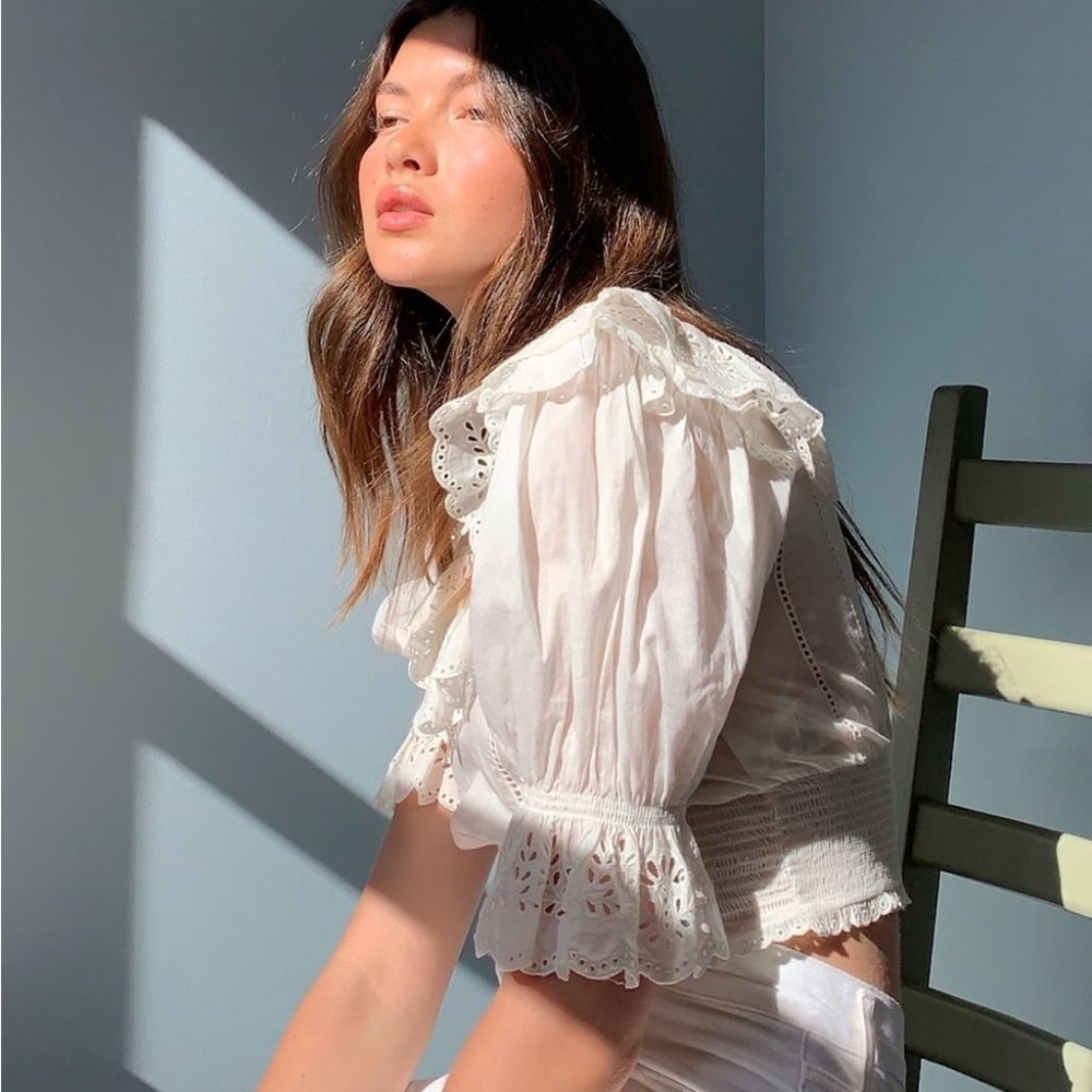 Aritzia Sunday Best White Lady Broderie Peasant Prairie Voile Blouse Size S - Picture 6 of 11